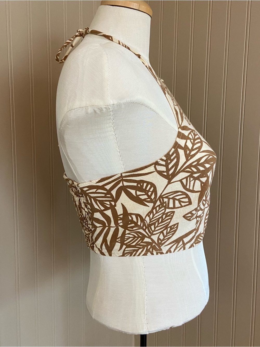 House of Harlow 1960 Leaf Print Halter Crop Top Linen Blend Women’s Size 4 - Picture 2 of 6